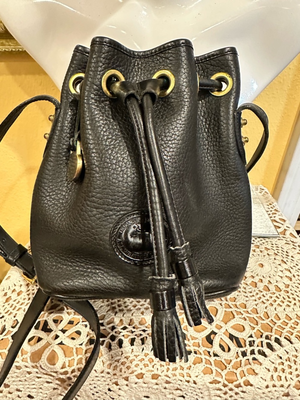 Vintage 90's/Y2k Dooney & Bourke
Mini Bucket Bag Black Pebbled
Leather